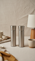 Minimalist stainless steel salt and pepper mills set